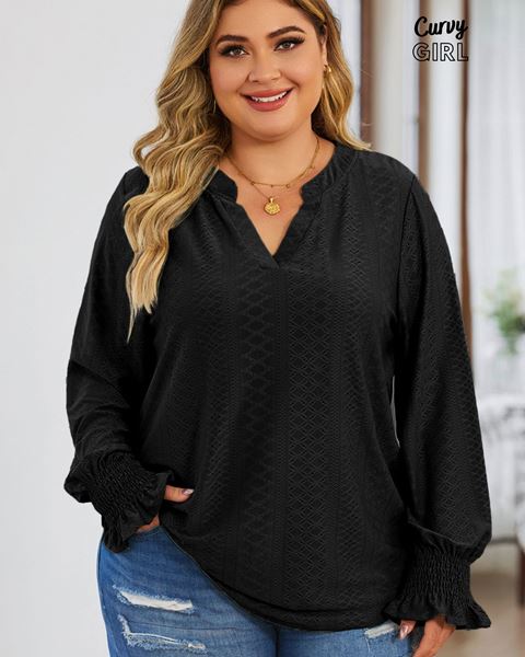 Picture of CURVY GIRL SPLIT NECK AND FLOUNCE SLEEVE BLOUSE